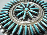 Amazing Vintage Native American Zuni Blue Gem Turquoise Needlepoint Sterling Silver Pin Pendant-Nativo Arts