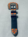 Native American Important Gary Reeves (d.) Coral Sterling Silver Buckle Set-Nativo Arts