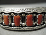Superior Native American Navajo Chunky Red Coral Sterling Silver Sun Bracelet Cuff-Nativo Arts