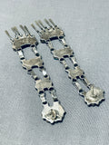 Breathtaking Vintage Native American Zuni Blue Gem Turquoise Sterling Silver Chandelier Earrings-Nativo Arts