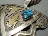 One Of The Best Vintage Native American Navajo Real Gold Sterling Silver Turquoise Necklace Old-Nativo Arts