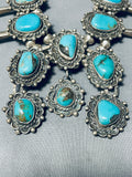 Blue Gem Turquoise Vintage Native American Navajo Sterling Silver Squash Blossom Necklace-Nativo Arts