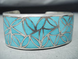 Rare Vintage Native American Zuni Blue Gem Turquoise Sterling Silver Bracelet Old-Nativo Arts