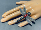 The Craziest Native American Navajo Coral Dragonfly Sterling Silver Huge Ring-Nativo Arts