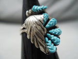 Exquisite Vintage Native American Zuni Blue Gem Turquoise Sterling Silver Ring Old-Nativo Arts