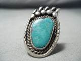 Detailed!! Vintage Native American Navajo Turquoise Sterling Silver Paw Ring Old-Nativo Arts