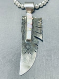 4 Inch Tall Vintage Native American Navajo Opal Sterling Silver Feather Necklace-Nativo Arts