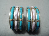 Signed Vintage Native American Zuni Turquoise Pearl Sterling Silver Earrings-Nativo Arts