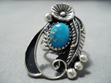Swirling Silver Vintage Native American Navajo Blue Gem Turquoise Sterling Silver Bracelet Old-Nativo Arts