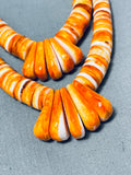 Native American Lupe Lovato Santo Domingo Orange Spiny Oyster Sterling Silver Necklace-Nativo Arts