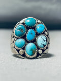 Sturdy Thick Mens Vintage Native American Navajo Turquoise Cluster Sterling Silver Ring-Nativo Arts