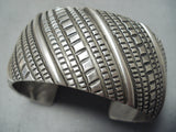 Signed Authentic John Vintage Native American Navajo Sterling Silver Intricate Bracelet-Nativo Arts