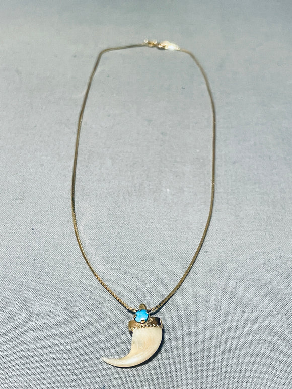 14k Gold Vintage Native American Navajo Turquoise Necklace Old-Nativo Arts