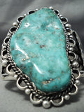 One Of The Craziest Vintage Native American Navajo Big Turquoise Sterling Silver Flank Bracelet-Nativo Arts