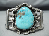 Superior Vintage Native American Navajo Kingman Turquoise Sterling Silver Bracelet Old-Nativo Arts