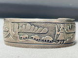 Sheep Family Vintage Native American Navajo Sterling Silver Hand Carved Bracelet-Nativo Arts