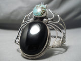 Huge Bug Vintage Native American Navajo Spiderweb Turquoise Sterling Silver Bracelet Old-Nativo Arts