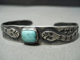 Early 1900's Snake Vintage Native American Navajo Turquoise Sterling Silver Bracelet Old-Nativo Arts