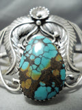 Swirling Leaves Vintage Native American Navajo Spiderweb Turquoise Sterling Silver Bracelet Old-Nativo Arts