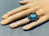 Exceptional Vintage Native American Navajo Blue Diamond Turquoise Sterling Silver Ring-Nativo Arts