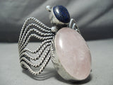 Colossal Vintage Native American Navajo Rose Quartz Lapis Sterling Silver Bug Bracelet-Nativo Arts