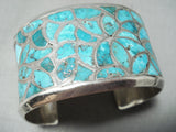 Heavy Detailoed Vintage Native American Zuni Turquoise Sterling Silver Bracelet Old-Nativo Arts