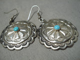 Exquisite Vintage Native American Navajo Sleeping Beauty Turquoise Sterling Silver Earrings-Nativo Arts