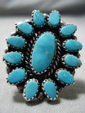 Super Chunky Vintage Native American Navajo Blue Carico Lake Turquoise Sterling Silver Ring-Nativo Arts