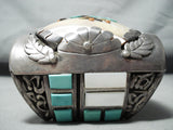 300 Gram Best Vintage Native American Zuni Bird Turquoise Inlay Sterling Silver Bracelet-Nativo Arts