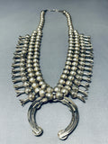 Very Rare Tripe Bead Row Vintage Native American Navajo Sterling Silver Squash Blossom Necklace-Nativo Arts