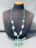 Turquoise Sun Longer Native American Navajo 34 Inch Sterling Silver Necklace-Nativo Arts