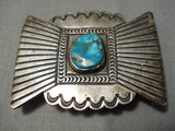 Authentic Vintage Native American Navajo Spiderweb Turquoise Sterling Silver Sun Buckle-Nativo Arts