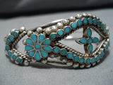 Important Earlier Vintage Native American Zuni Dishta Turquoise Sterling Silver Bracelet Old-Nativo Arts