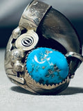 Huge Native American Navajo Turquoise Authentic Bear Sterling Silver Ring-Nativo Arts