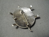 Unique Vintage Native American Zuni Turquoise Inlay Sterling Silver Turtle Pin Pendant-Nativo Arts