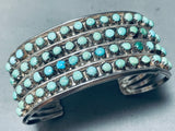 Snake Eyes Turquoise Vintage Quad Row Native American Zuni Sterling Silver Bracelet-Nativo Arts