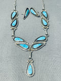Native American Luminous Vintage Zuni Blue Gem Turquoise Sterling Silver Necklace & Earring Set-Nativo Arts