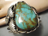 Vivid Natural Green Vintage Native American Navajo Royston Turquoise Sterling Silver Bracelet-Nativo Arts
