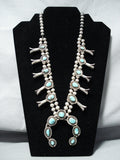 Women's Vintage Native American Navajo Morenci Turquoise Sterling Silver Squash Necklace Old-Nativo Arts