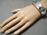 Incredible Vintage Native American Navajo Domed Turquoise Sterling Silver Oblique Bracelet-Nativo Arts