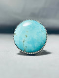 Huge Tsosie Native American Navajo Signed Blue Gem Turquoise Sterling Silver Ring-Nativo Arts