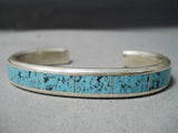 Dramatic Vintage Native American Zuni Turquoise Sterling Silver Bracelet Old-Nativo Arts