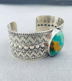 Jake Francosa San Felipe Green Tuquoise Sterling Silver Bracelet-Nativo Arts