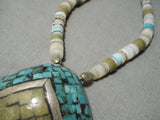 Native American Intricate!! Vintage Santo Domingo Turquoise Jade Sterling Silver Necklace-Nativo Arts