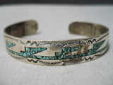 Marvelous Vintage Native American Navajo Turquoise Inlay Sterling Silver Bracelet Cuff-Nativo Arts