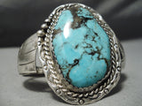 Rare Huge Vintage Native American Navajo Blue Diamond Turquoise Sterling Silver Bracelet Old-Nativo Arts