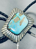 Magnificent Vintage Native American Navajo Pilot Mountain Turquoise Sterling Silver Bolo Signed-Nativo Arts