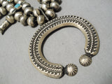 Important Vintage Native American Navajo Gene Turquoise Sterling Silver Squash Blossom Necklace-Nativo Arts