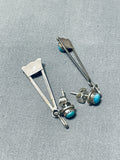 Amazing Vintage Native American Navajo Blue Gem Turquoise Sterling Silver Earrings-Nativo Arts