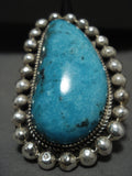 65 Grams 'Ultra Heavy' Protruding Turquoise Vintage Navajo Native American Jewelry Silver Bracelet-Nativo Arts